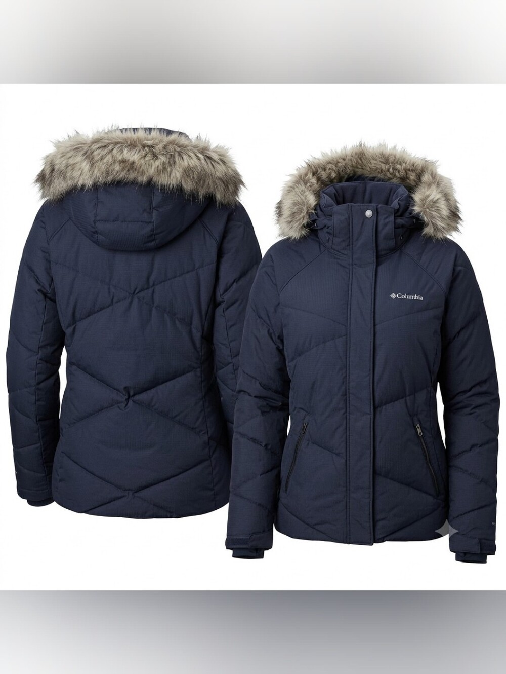 Columbia Women's Navy Faux-Fur Trim Insulated Jacket